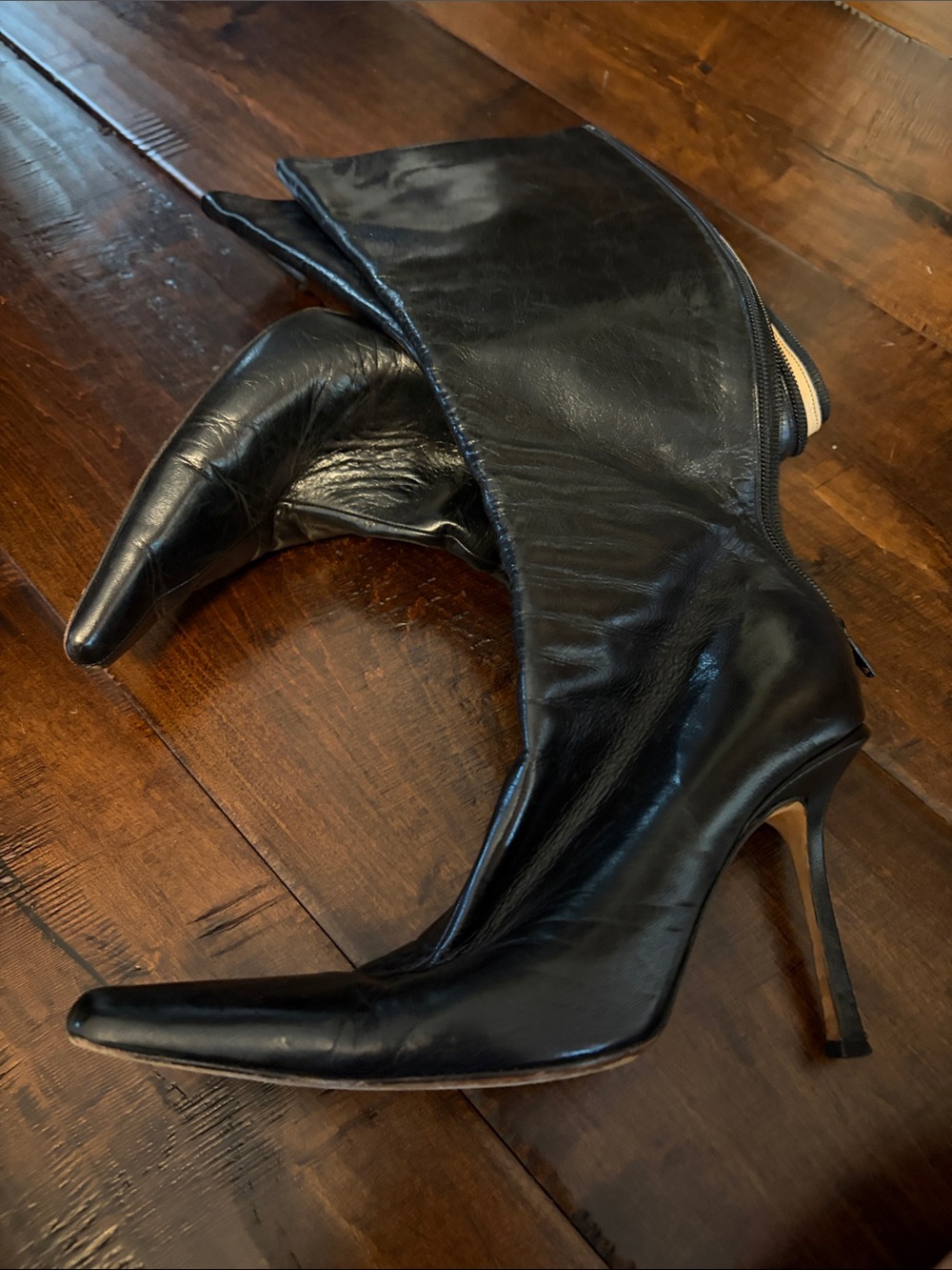 Jimmy Choo Black Leather Pointed-Toe Stiletto Boots
